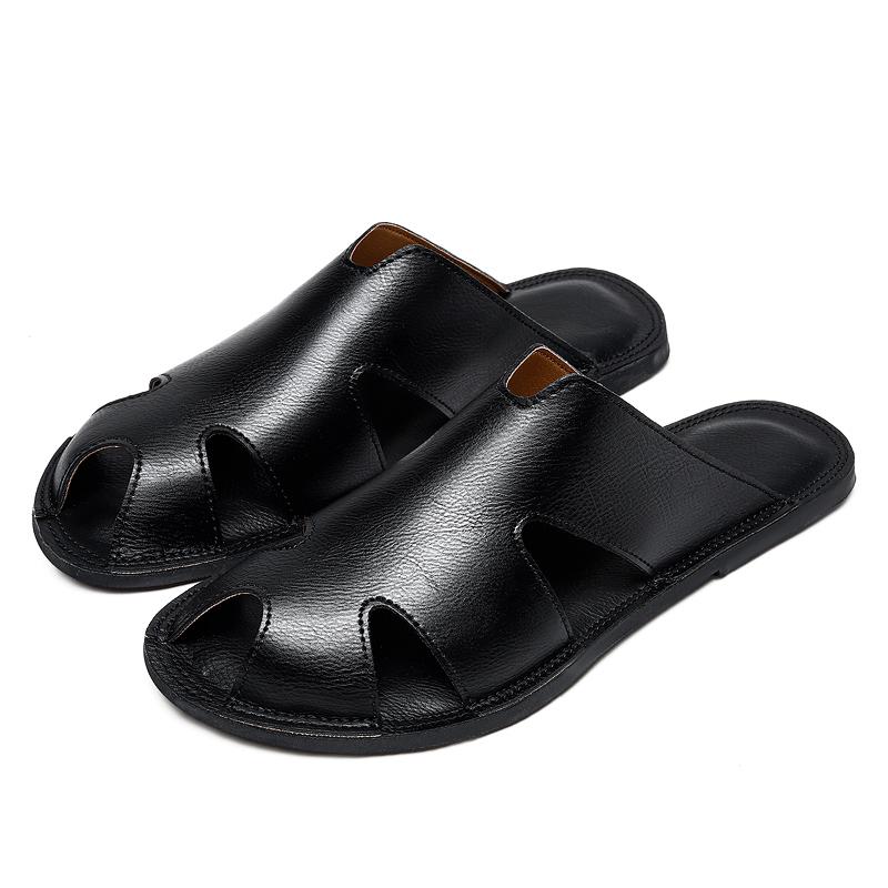Summer Mens Flat Narrow Leather Slippers Slides Slip On Sandals Casual Shoes Anti-skid Indoor Outdoor Best Gifts For Men