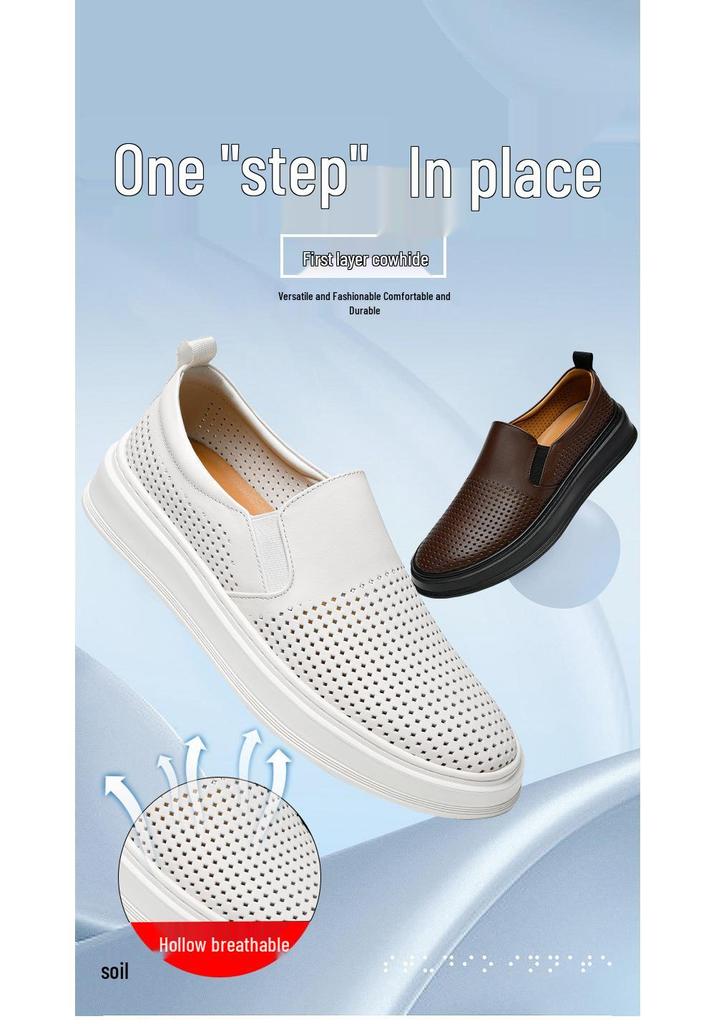 Men's Large Size Genuine Leather Slip-on Loafers - Breathable and Versatile White Shoes in Size 45-47