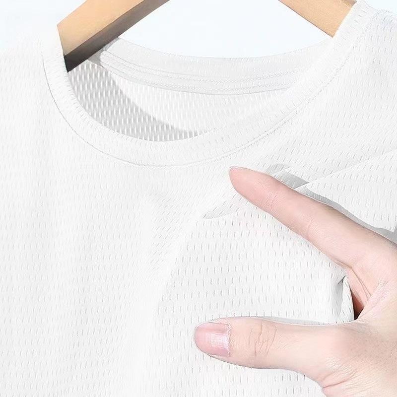 Men's Quick-Dry Ice Silk Mesh T-Shirt: Solid Color, Breathable, Loose Fit, Plus Size, Short Sleeve
