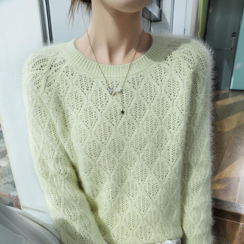 Prodyšný svetr ze směsi norka Dámský lehký pletený top pro všechna roční období