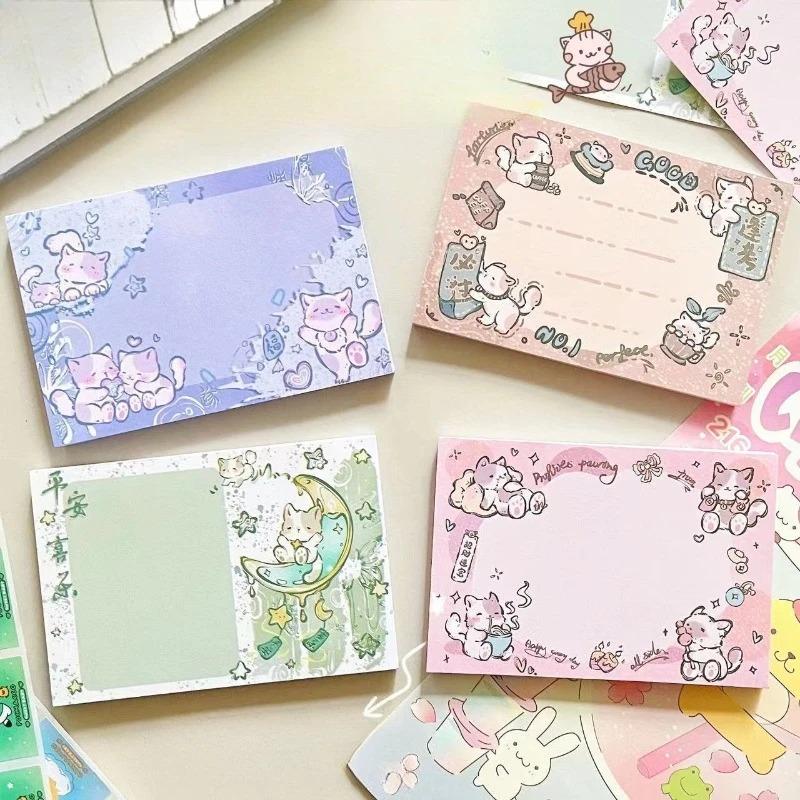 4pcs School Supplies Cat Series Note Pads Tearable and Non Sticky Cartoon Office and Study Message Lovely Memo Pad