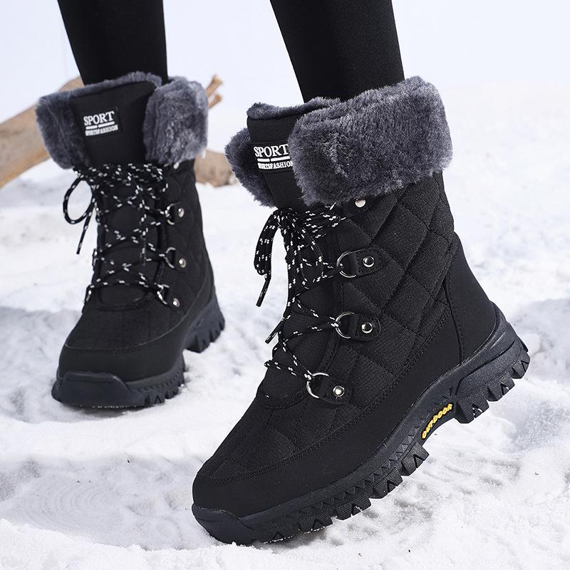Women's Padded Thickened Warm Hiking Mountaineering Thick Soles Comfortable Waterproof Non-slip Sports and Leisure Snow Boots Cotton Shoes