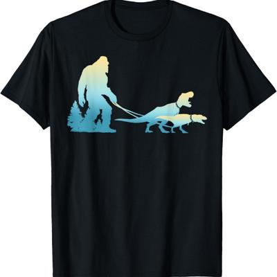 Bigfoot Walking T-Rex Dinosaurs Funny Sasquatch Dinosaur T-Shirt