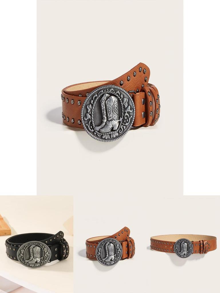 Punk Leather Belt With Alloy Buckle And Snap Closure For Casual Streetwear