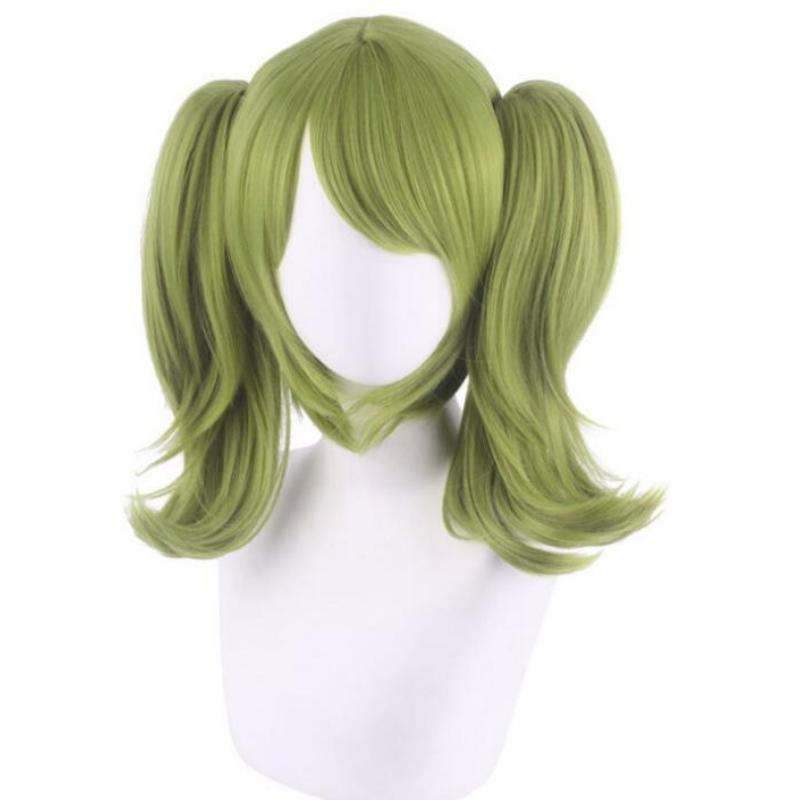 Wig Cosplay Danganronpa Monaka Green Short Ponytails Costume Dangan Ronpa Heat Resistant Synthetic Hair Monaca Towa Women Wigs