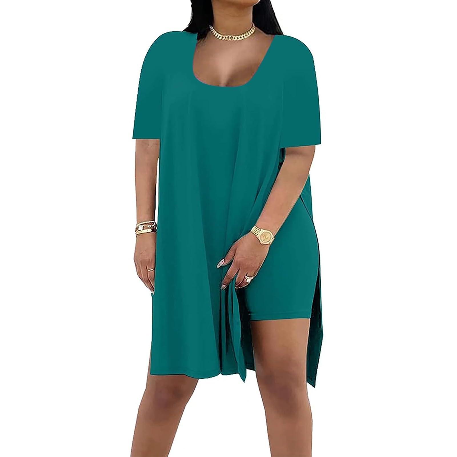 

Модный женский летний однотонный свободный костюм из двух частей с короткими рукавами XL