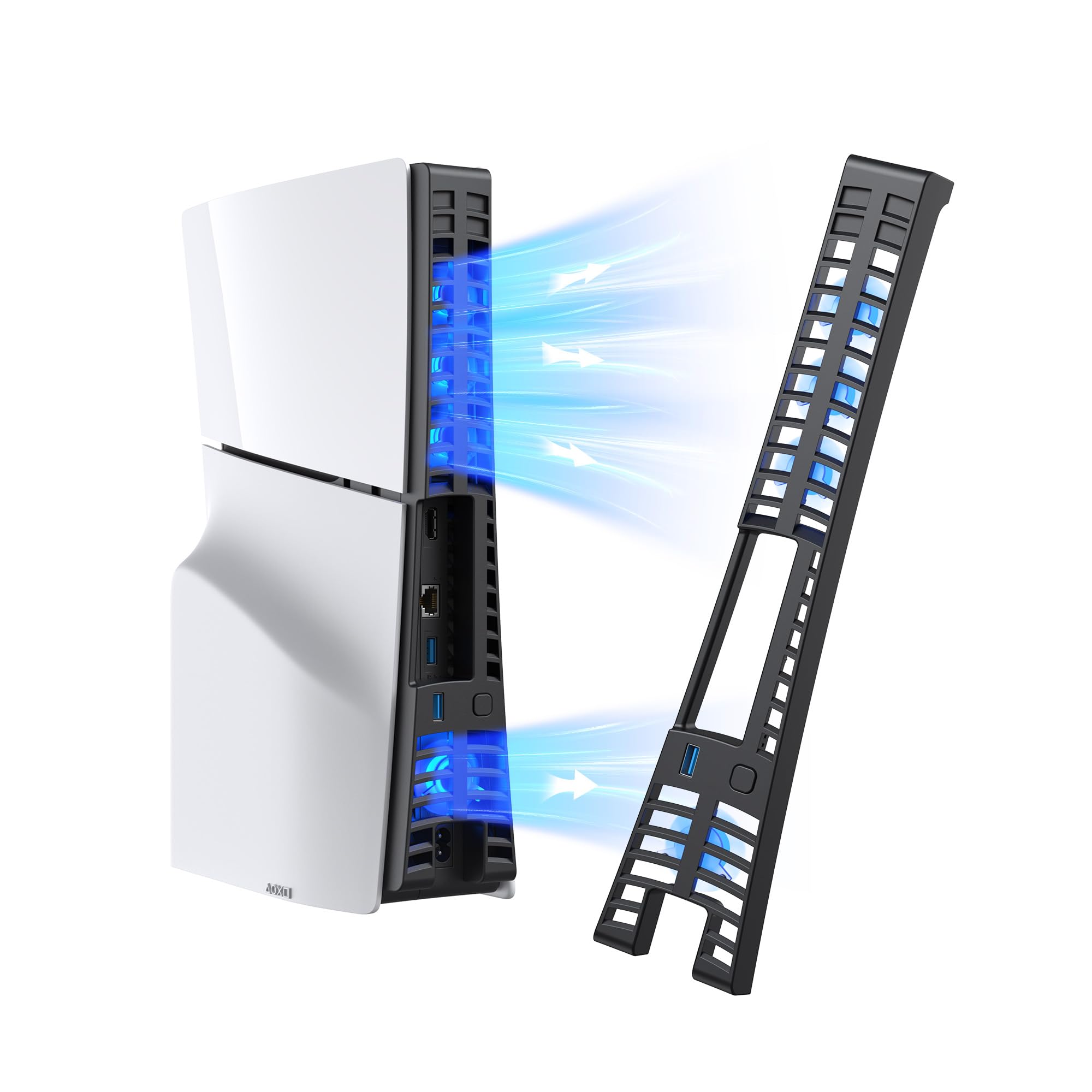 

KIWIHOME Cooling Fan for PS5 Slim PS5 Cooling Countermeasure 4 Cooling Fans Temperature Sensor Wind Speed Adjustment USB Low Noise Comes with LED