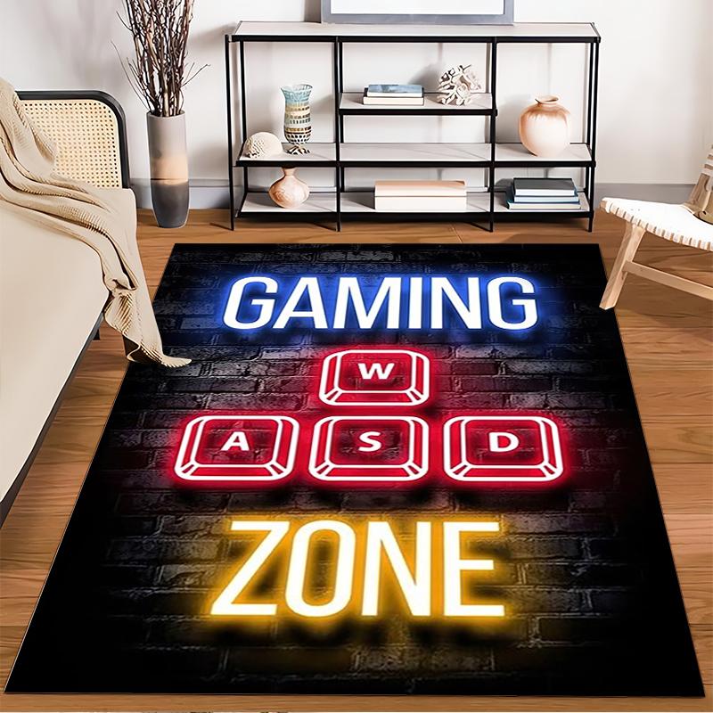 Gaming Zone Carpet with Neon Light Effects and WASD Keys Design Suitable for use as an anti-slip for living room bedroom sofas