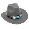 Ethnic Style Western Cowboy Top Hat Turquoise Horseback Riding Jazz Hat Crimped Felt Hat Literary And Retro Sun Hat