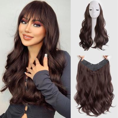 Long Wavy Synthetic Hair Extensions 4 Clip In One Piece Hair Wigs For Women Synthetic Clip On Hair Extensions
