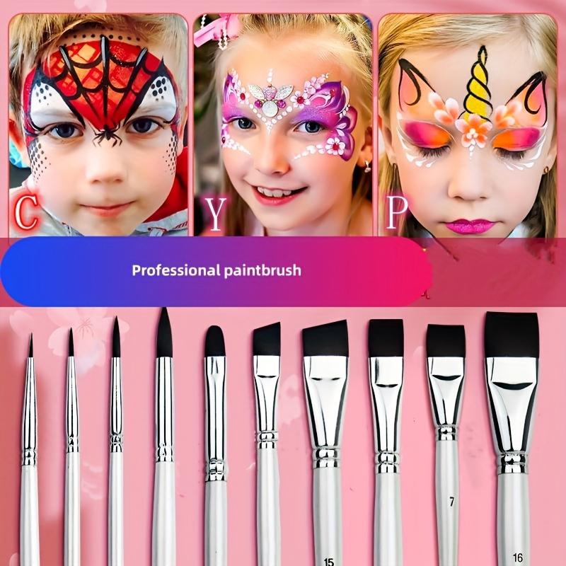 10pcs Professional Face Painting Brush Set for Stage Makeup - Nylon Bristles, Petal & Dome Tips