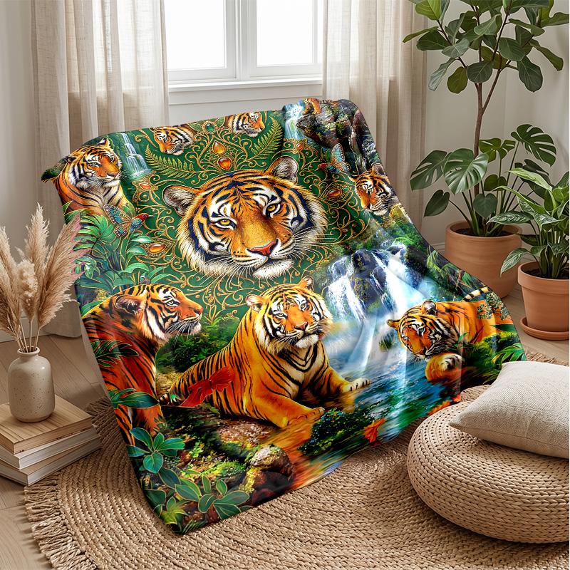 Tiger Family In Jungle 1 Theme Blanket Lightweight Warm Flannel Blanket Decorative Throw Blanket for Home Decoration