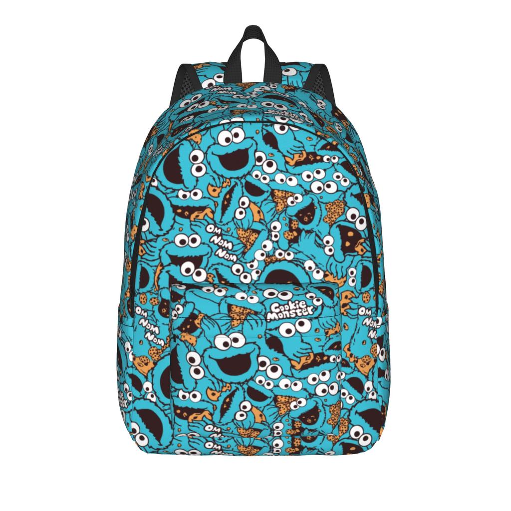Sesames Streets Backpack Cool Student Hiking Travel Daypack Smiling Cookie Monster Pattern Laptop Computer Canvas Bags Durable