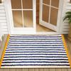 VIKAMA Classic Striped Hallway Doormat Blue Yellow And White Striped Minimalist Modern Decorative Rug Home Decor
