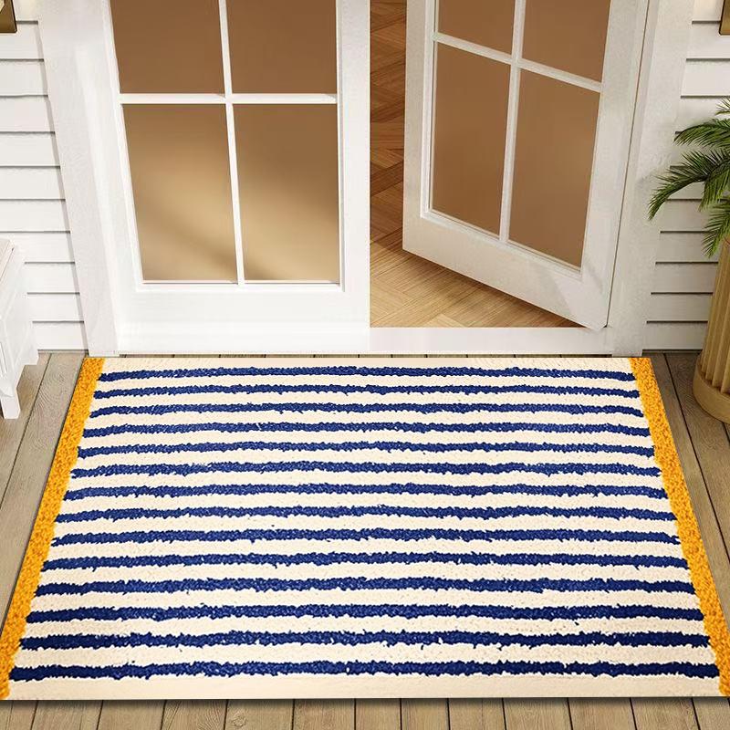 VIKAMA Classic Striped Hallway Doormat Blue Yellow And White Striped Minimalist Modern Decorative Rug Home Decor