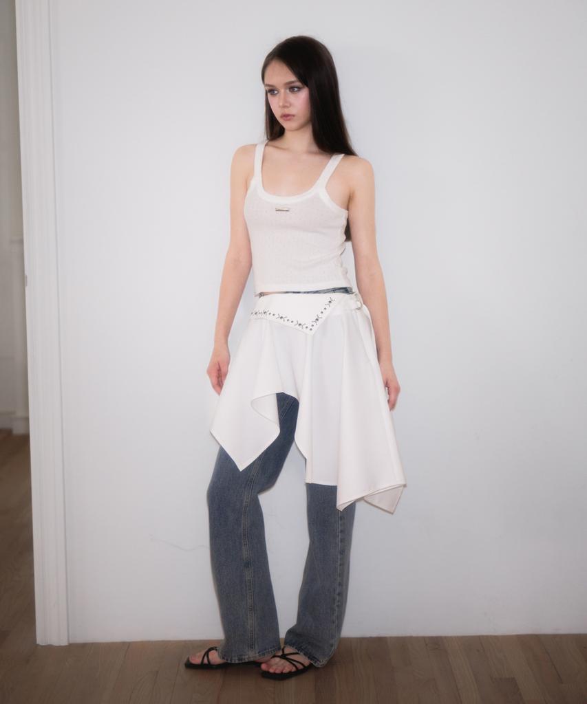 Rose Franz Stud Unbalance Flare Skirt [Ivory]