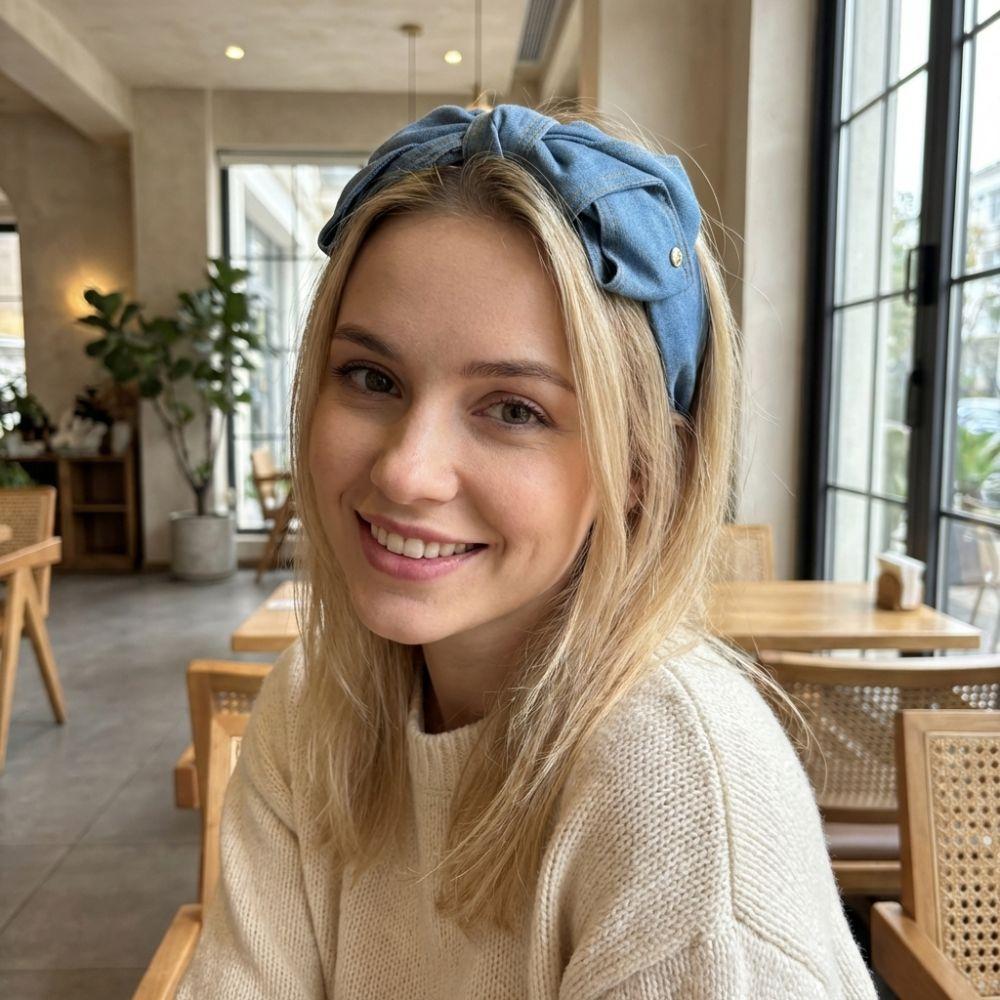 Light Luxury Denim Knotted Headband Wide-Brimmed Ins Bow Hairband Anti-Slip Simple Hair Hoop Women's Hair Accessories