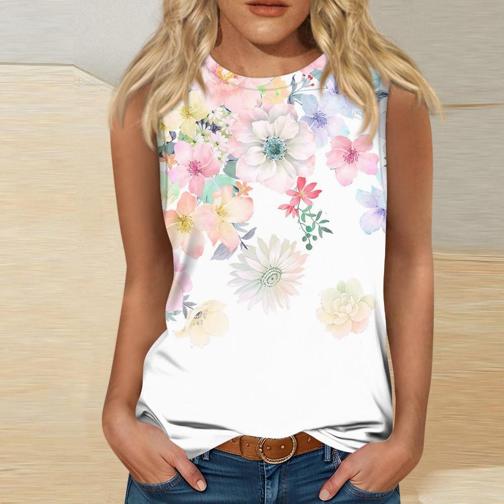 

Женская футболка без рукавов с 3D цветочным принтом, ретро повседневный жилет с круглым вырезом и открытыми плечами, топ без рукавов в стиле Y2K, футболка, женская одежда 5XL