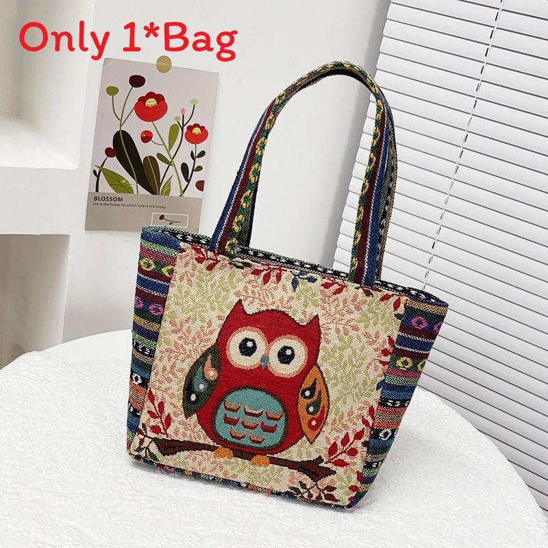Elephant Embroidered Canvas Handbag With Dual Handles For Casual Daily Use