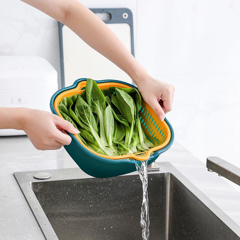 Drain Basket Kitchen Storage Double-layer Household Vegetable Basket Fruit and Vegetable Basket Basin