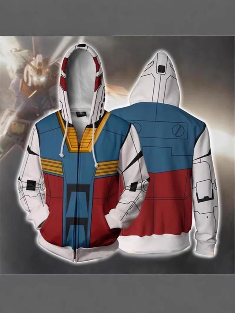 3D Printed Anime Hoodie with Mobile Suit Design - Japanese Anime Zipper Jacket