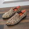 Plus Size Leopard Print Slip-On Loafers - European, American & Korean Style Men's Leather Shoes