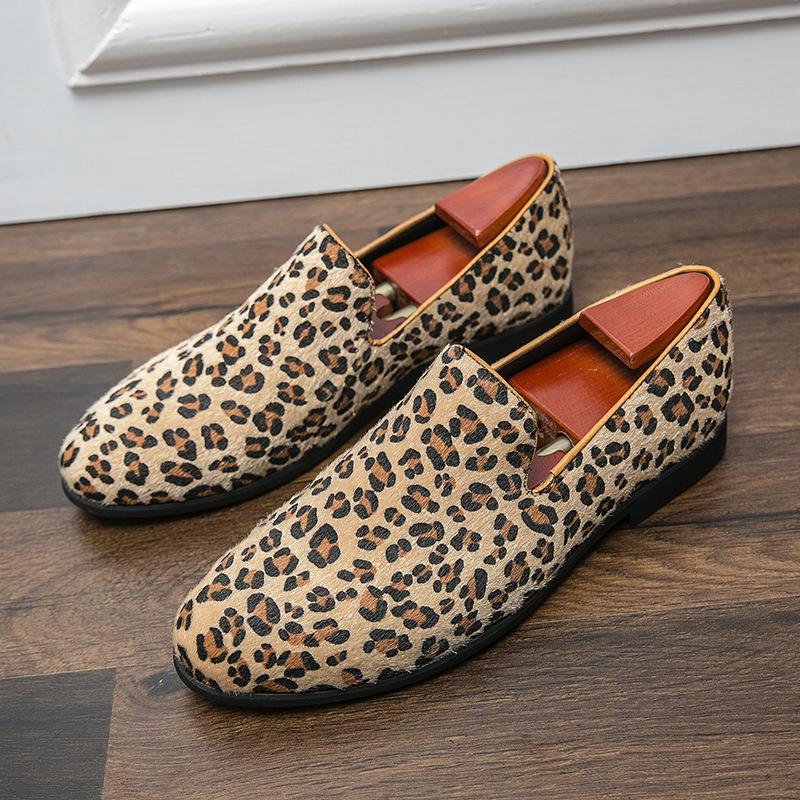 Plus Size Leopard Print Slip-On Loafers - European, American & Korean Style Men's Leather Shoes