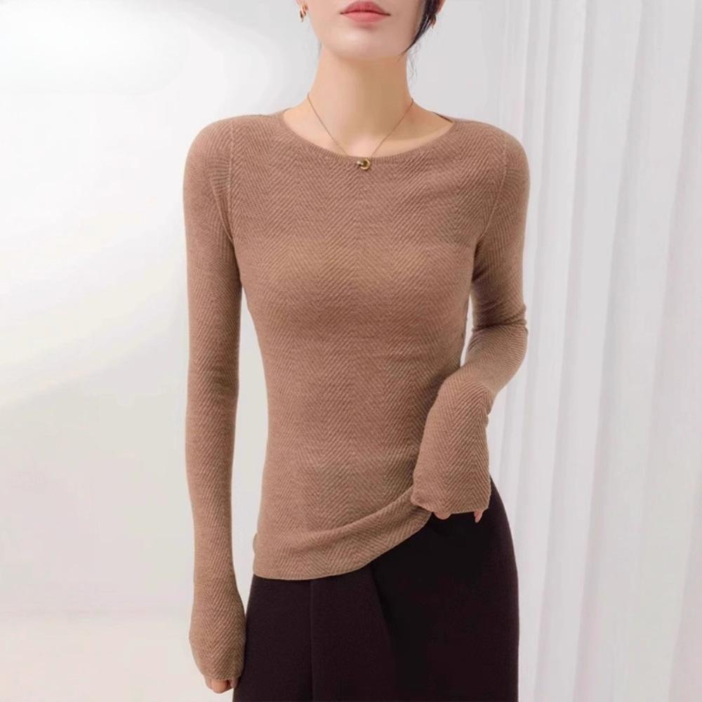 Maglioni a girocollo a maniche lunghe con stampa tinta unita, casual, autunno inverno, da donna