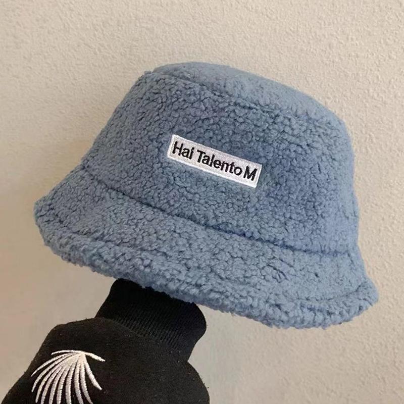 Lamb Wool Bucket Hat Winter Warm Hats For Women Lady Thicken Flat Top Cap Unisex Men Panama Outdoor Fisherman Hat Caps