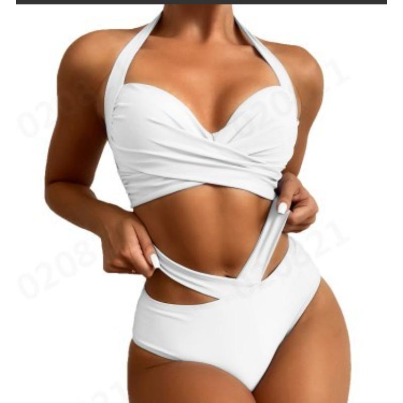 new bikini sexy digital print high waist split bikini S белый