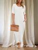 Womens T Shirt Dress Drop Shoulder Side Slit Loose Maxi Dress With Pockets
