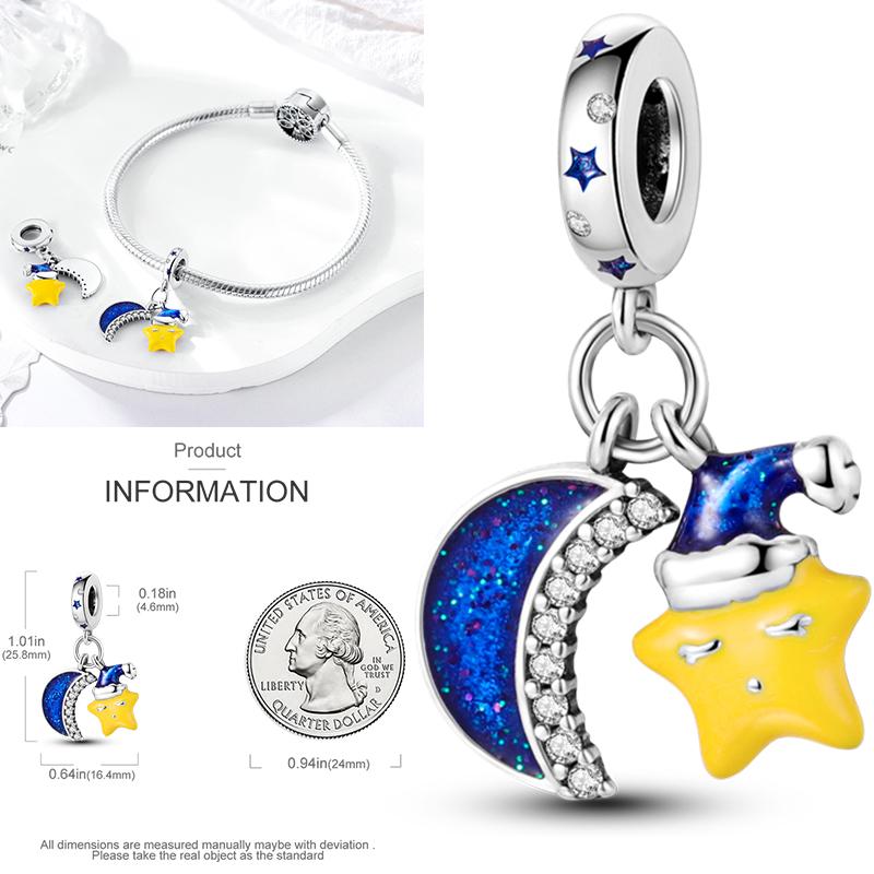 Charms Bead Copper Starlit Sky Moon Sun Earth Universe Charm Fit Bangle Bracelet Necklace Diy Jewelry