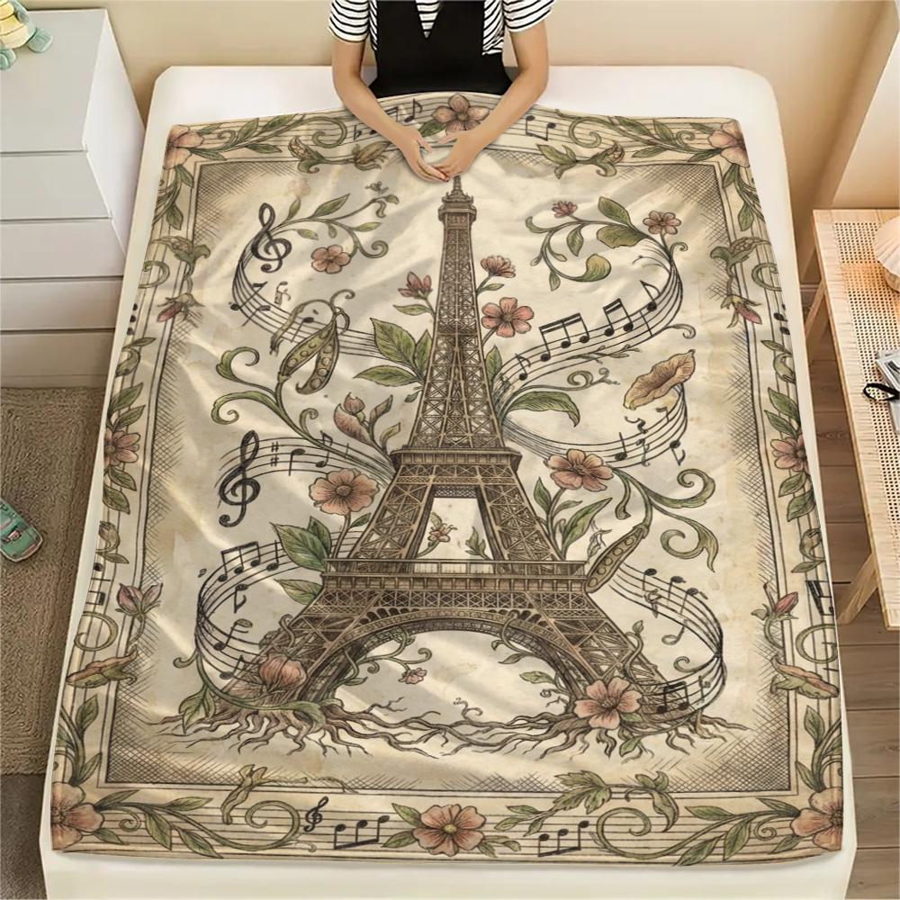 Paris Eiffel Tower Print Flannel Blanket, High Quality Comfortable for All Seasons, Home Decor, Warmth and Comfort, Perfect for Christmas Gifts95