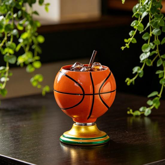 3D Rotating Ball Glass Cup, Creative Soccer Basketball Baseball Golf Design Glass Tumbler, 300ml Lead-Free Drinking Mug for Sports Fans