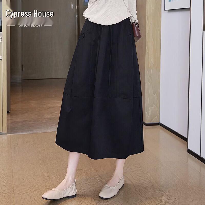Women s Solid Color Elastic Waist Midi Skirt S