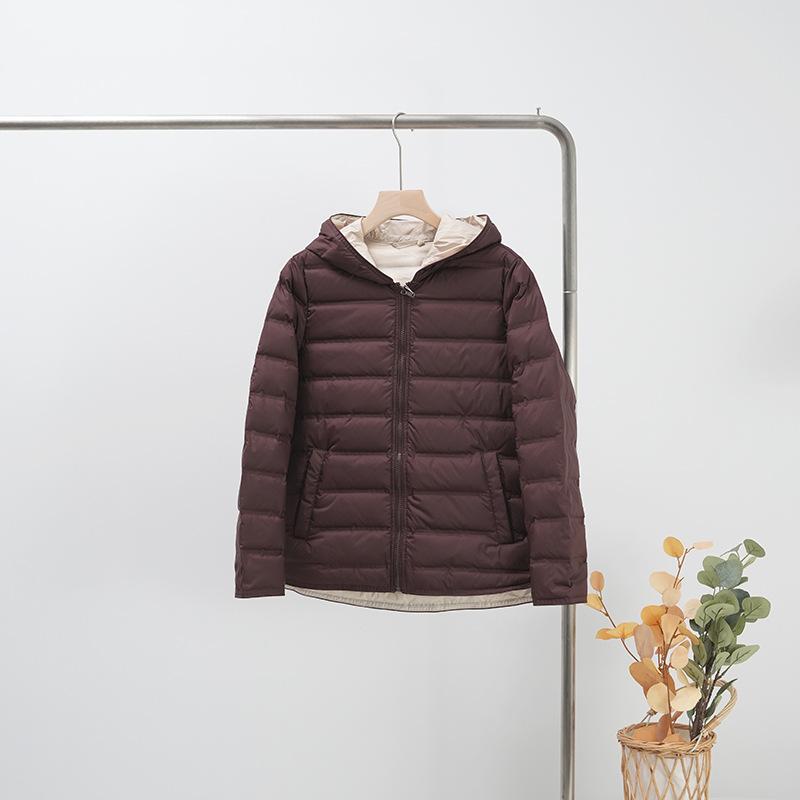 Fashionable Light and Thin Hooded White Duck Down Pressed Glue Contrasting Color Down Jacket Women's Short Korean Version Jacket Tide