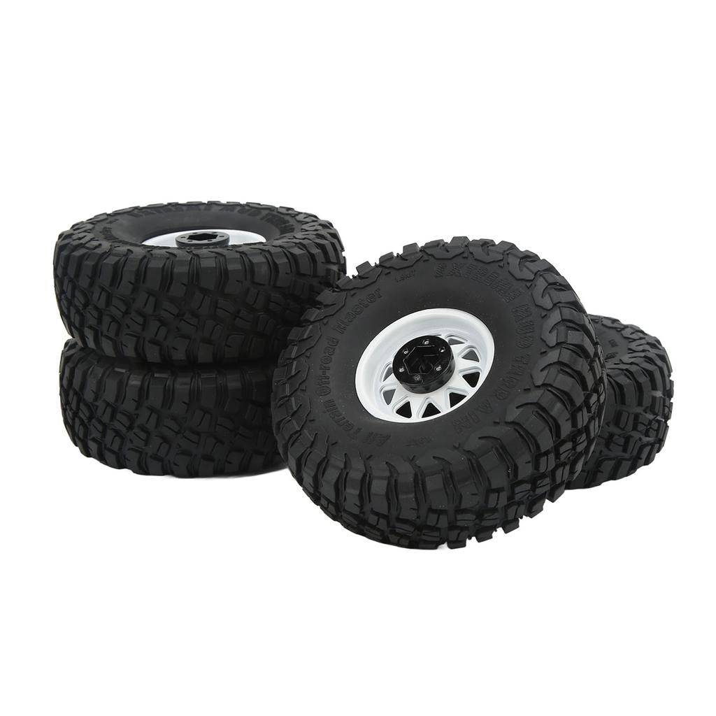 4PCS 1.9in Wheel Tires with 10 Holes Hub Uneven Gravel Pattern for SCX10 1 10 RC Car Models White
