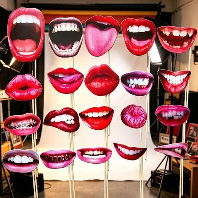 Graduation & Wedding Celebration Props: Groom Games, Funny Mustaches, Red Lips Party Decorations.