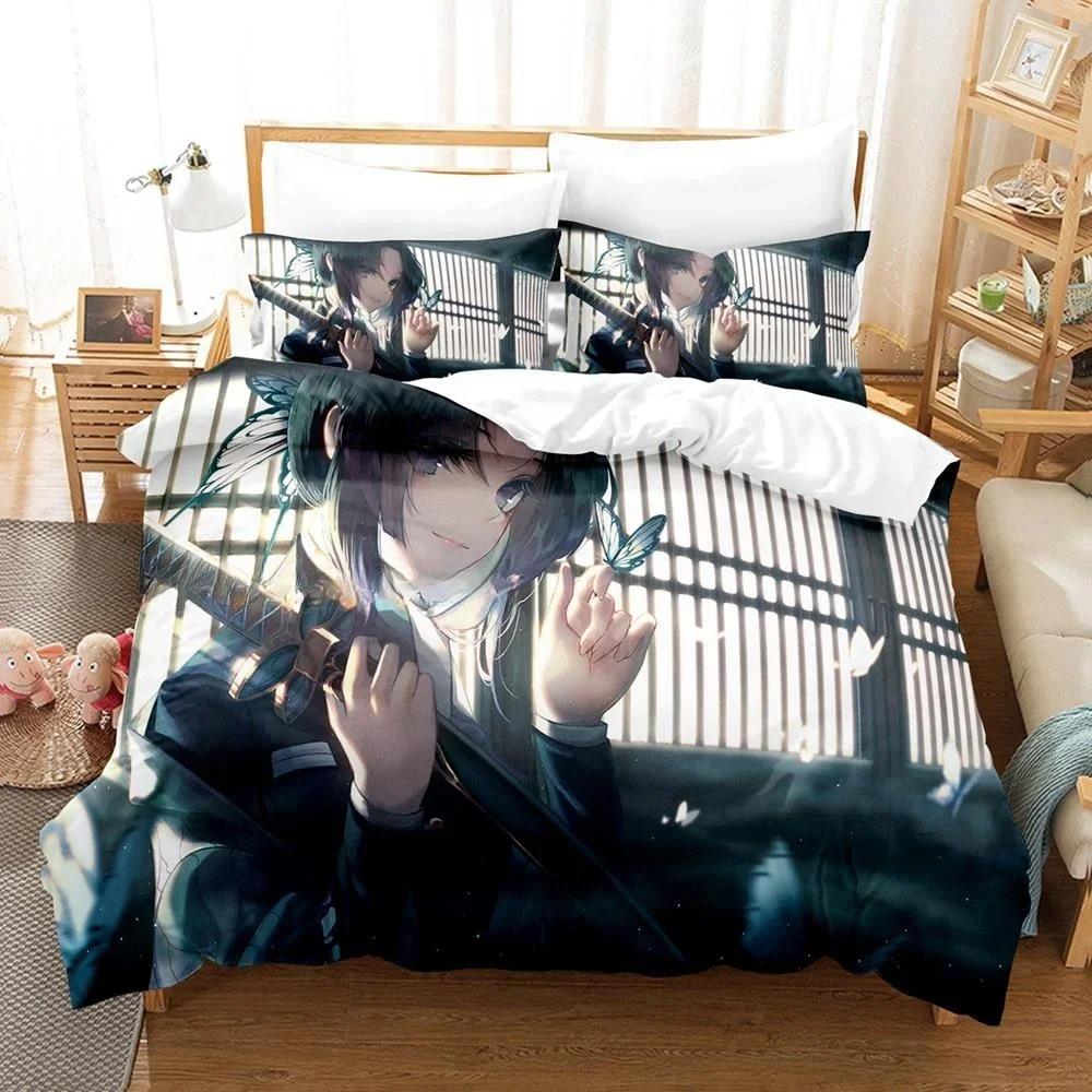 3D Printed Anime Bed Sheet Demon Slayer Bedding Set Single Twin Full Queen King Size Bed Set Adult Kid Bedroom Duvet Cover Sets
