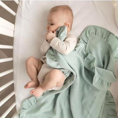 Baby Ruffle Bomullsgasväv Lindningsfilt: Enfärgat luftkonditioneringsfilt & Badlakan