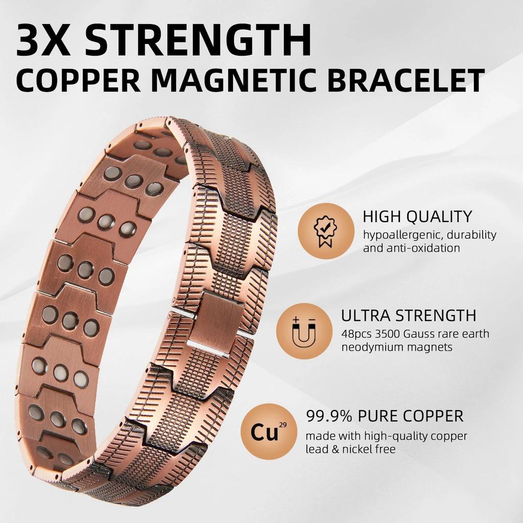 Reines Kupferarmband für Herren Magnetische Vintage-Armbänder Armband Verstellbarer Schmuck Geschenk mit Größenwerkzeug