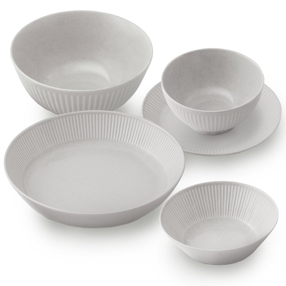 Iris Ohyama Dinnerware Set for Single Dishwasher and Microwave Safe MNW-5S 5-Piece Living, Gray,