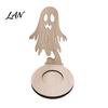 Small Tealight Display Halloween Wooden Candle Holder, Silhouette Ghost/Bat/Scarecrow/Bat Ghost Decor Holder for Home Table Fireplace Black Cat Base