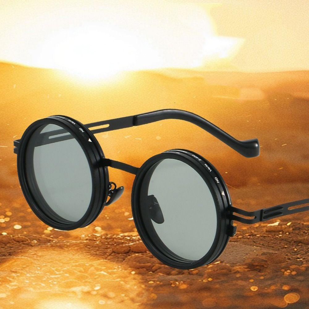 with Glasse Case Fishing Sunglasses Round Anti-UV Glasses Clarity Adjustable Sunglasses  Driving