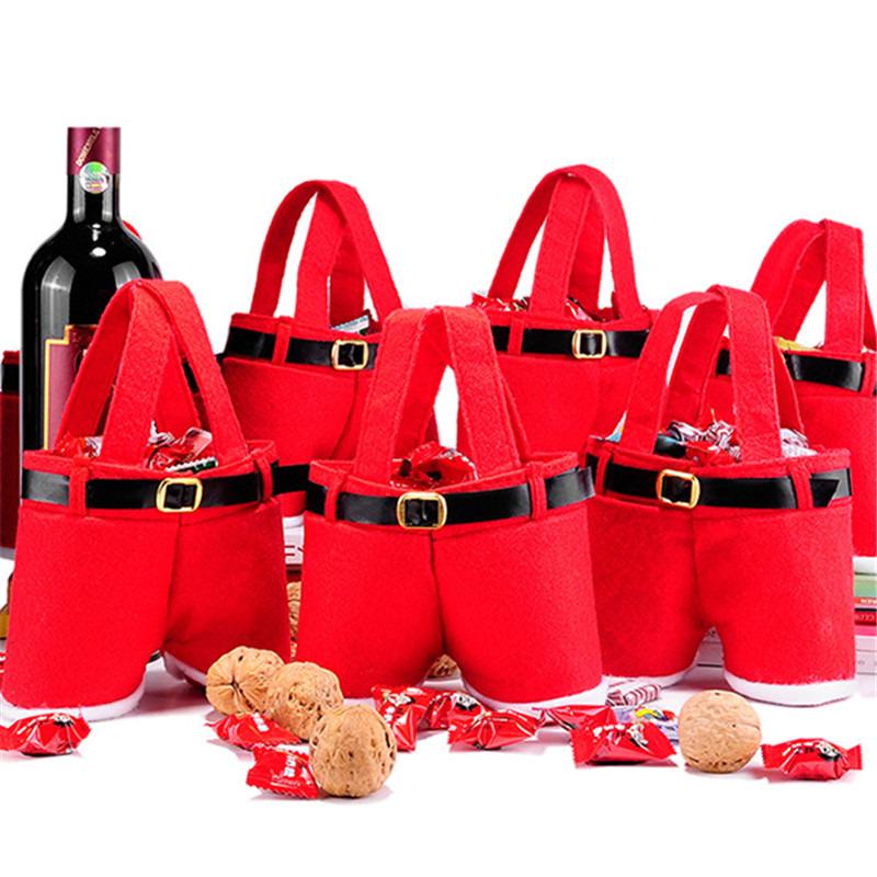 Cute Christmas Pants Wine Bottle Cover Exquisite Xmas Candy Gift Bag Handbag For Christmas Decor Candy Wine Bottle Holder
