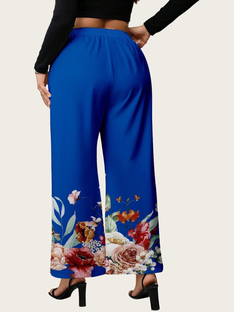Pantaloni Imprimați cu Talie Înaltă și Croială Largă pentru Femei Mărimi Mari 2025 - Modă Europeană și Americană Transfrontalieră