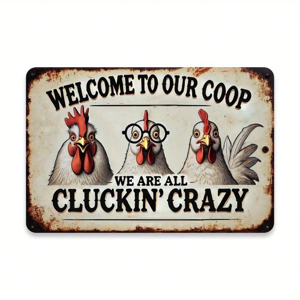 Vintage Iron Wall Art Farmhouse Sign Funny Chicken Decor Metal Tin Painting Rustic Home 12x8 Inch