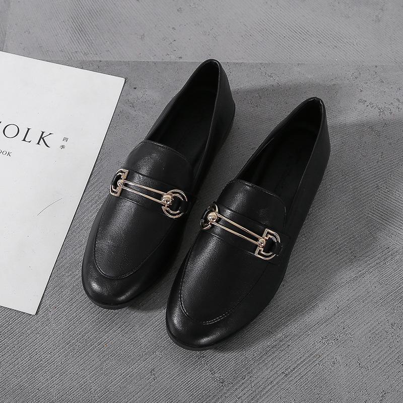 Vind retro små skinnsko dame nye en-pedal loafers dame flate enkeltsko stor størrelse 41-43