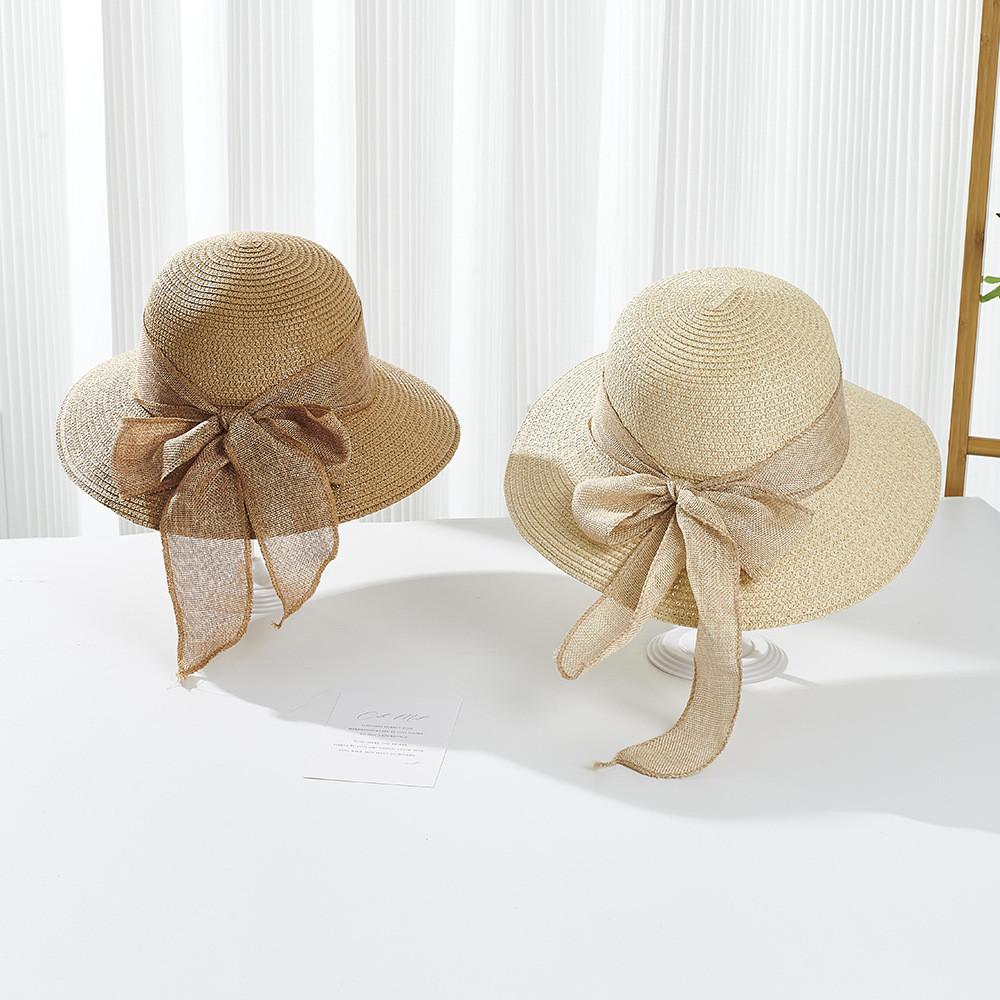 Sun Hat Women Summer Wide Brim Straw Hat With Bow For Beach And Sun Protection