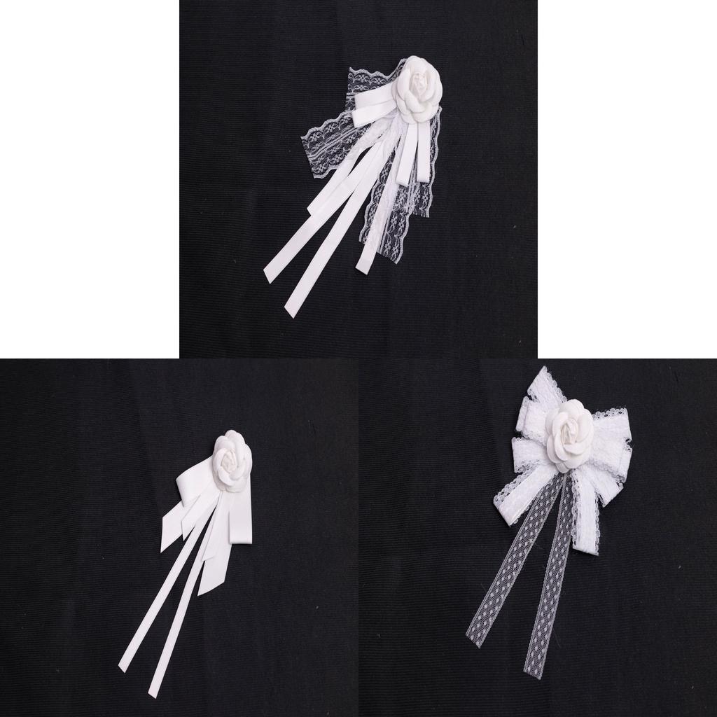 Elegant White Silk Bow Brooch For Women With Pearl Detailing For Formal Wear
